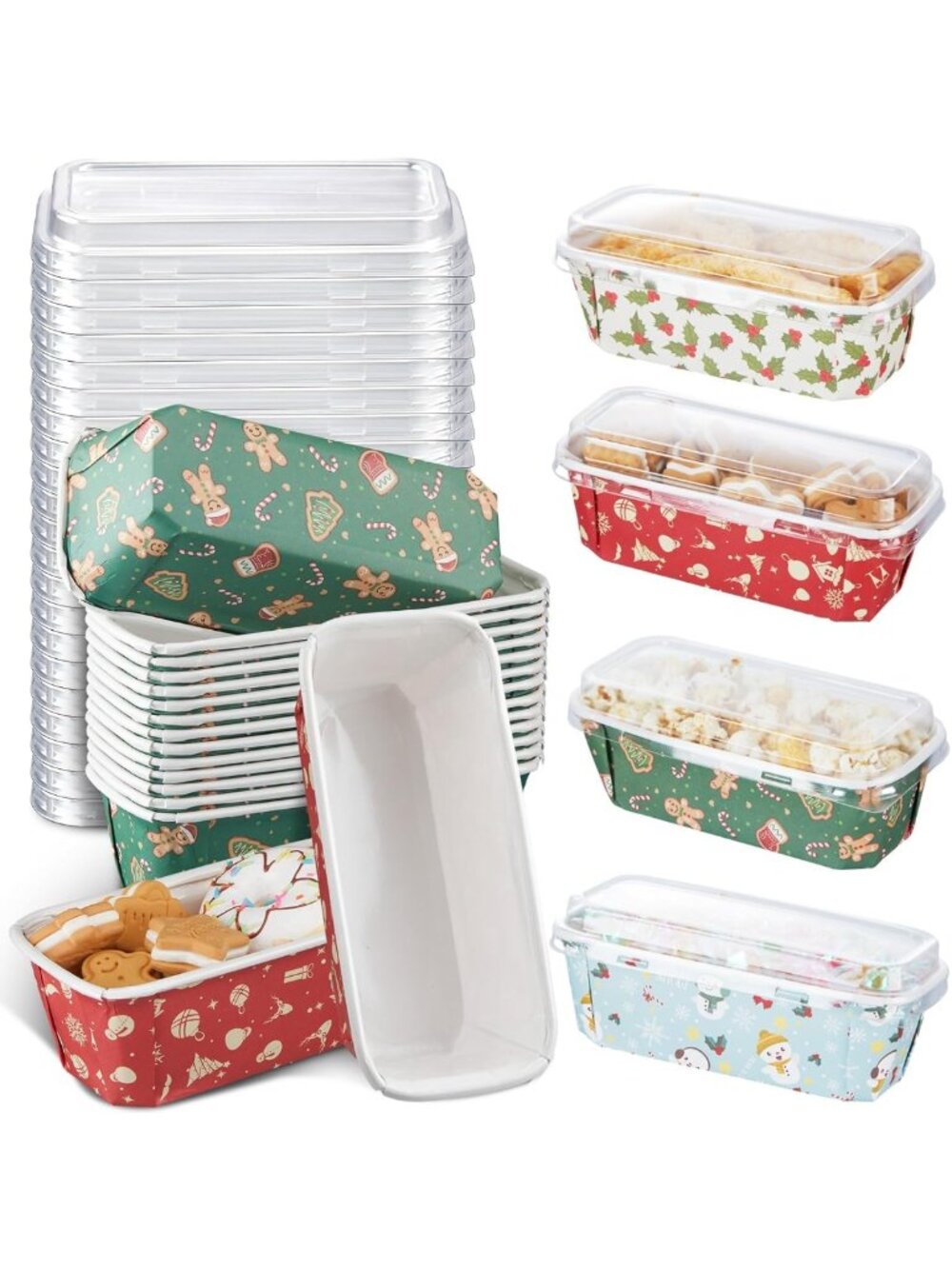 40 Sets Disposable Christmas Loaf Pans with Lids - Festive Baking Essentials